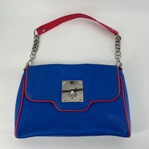 Kate Landry Blue & Red Faux Leather‎ Shoulder Bag Chain Strap Turn Lock